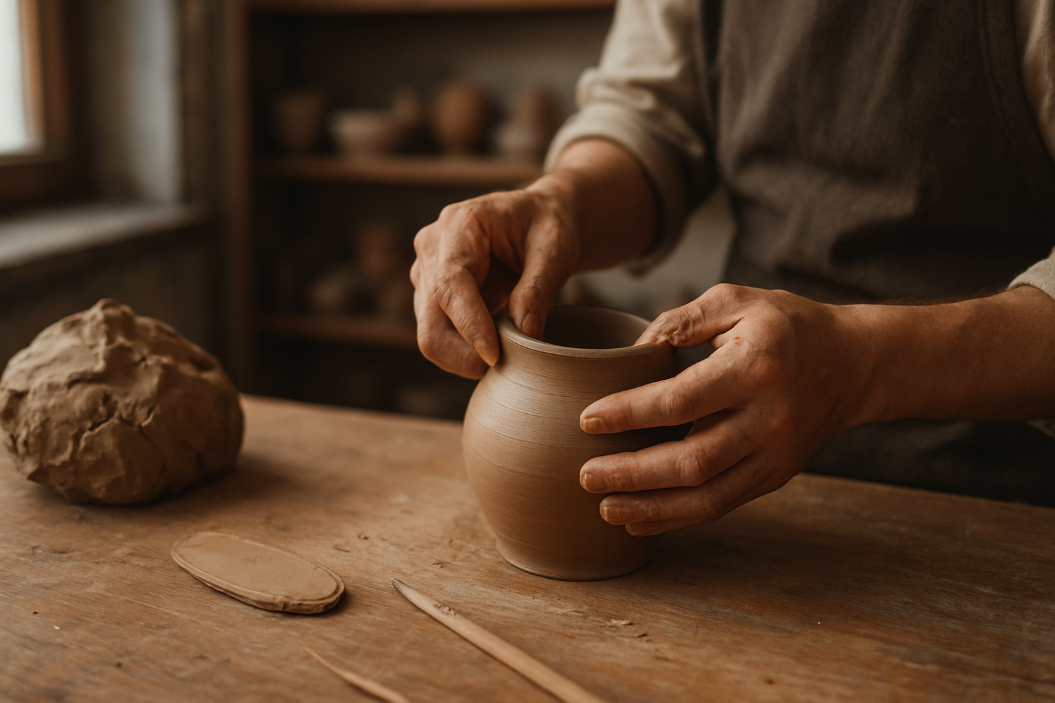 Formowanie gliny podczas warsztatów ceramicznych w Krakowie
